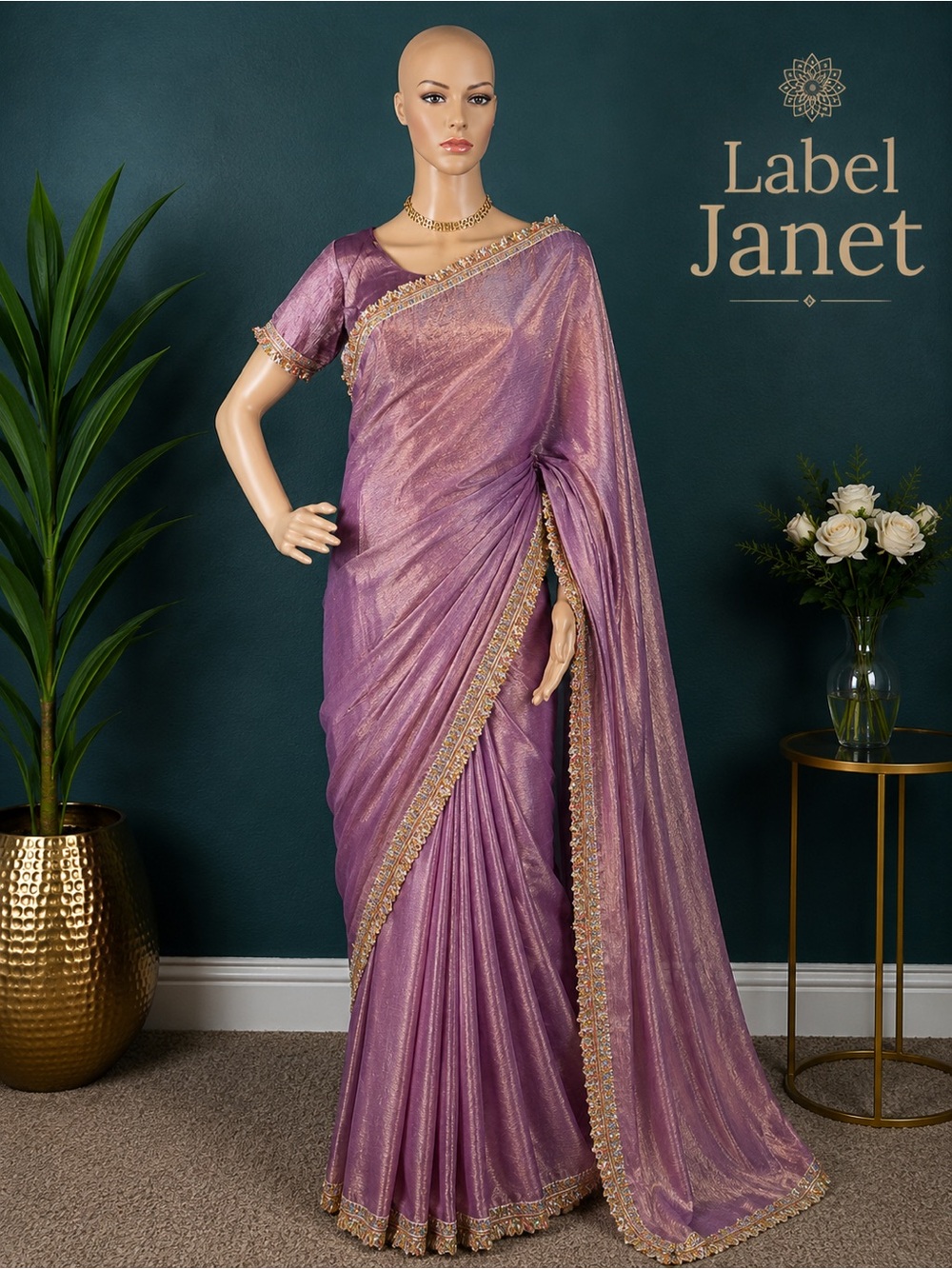 Brand new shimmer Tissue saree with stitched blouse (34” - 42”)